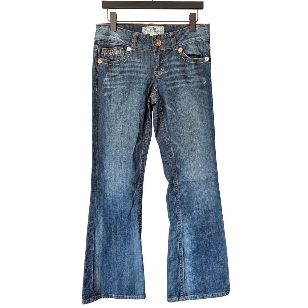 Y2K Jolt Dark Wash Studded Low Rise Flare Jeans Size 9
